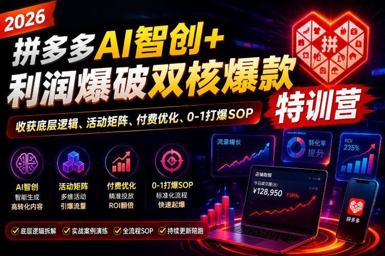 2026拼多多AI智创+利润爆破双核*特训营,收获底层逻辑、活动矩阵、付费优化、0-1打爆SOP(更新0810)