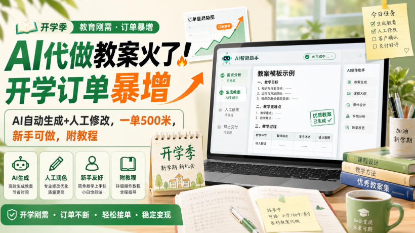 AI代做教案火了!开学订单暴增,AI自动生成+人工修改,一单500米,新手可做,附教程【揭秘】