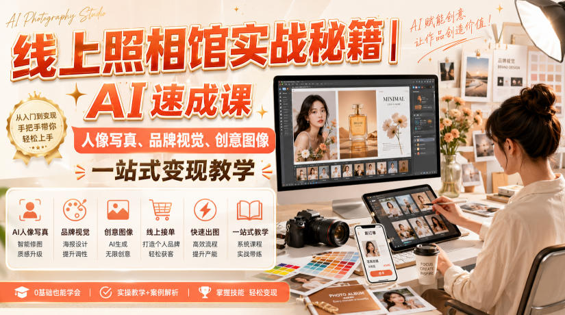 线上照相馆实战秘籍|AI速成课,人像*、品牌视觉、创意图像一站式变现教学