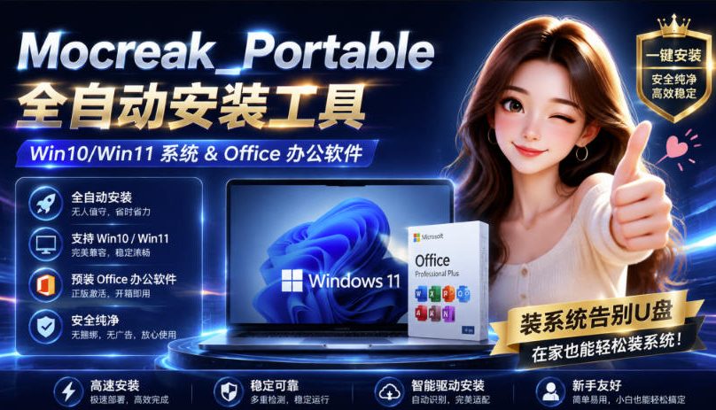 Mocreak全自动安装office和win10、win11系统,告别U盘装系统,使用*可靠