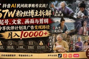 (19738期)抖音AI民间故事账号实战!67W粉丝博主拆解起号、文案、画面与剪辑,分享伙伴计划及广告变现路径,月入10000+