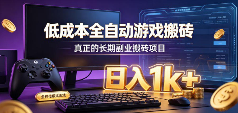 低成本全自动游戏搬砖,*的长期副业搬砖项目,日入1k+,全程傻瓜式落地【揭秘】