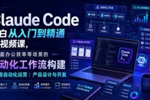 Claude Code小白从入门到精通系视频课,覆盖办公效率等场景的自动化工作流构建|内容自动化运营|产品设计与开发
