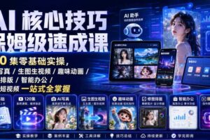 AI核心技巧保姆级速成课|120集零基础实操,AI写真/生图生视频/趣味动画/修图排版/智能办公/爆款短视频一站式全掌握
