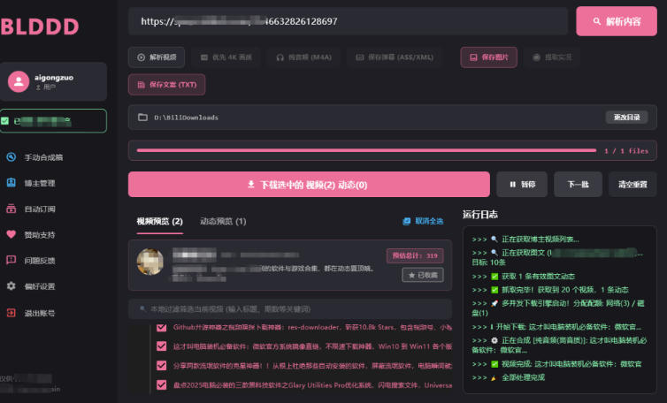 哔哩哔哩b站视频*下载工具,支持合集下载,字幕、声音下载,BLDDD