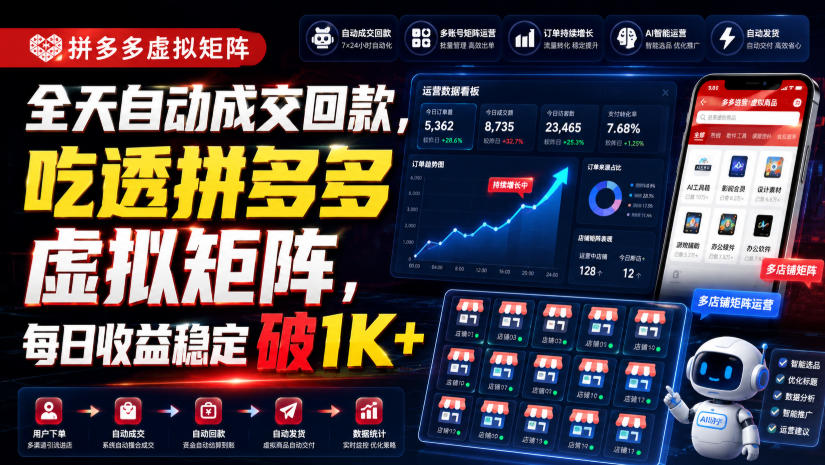 全天自动*回款,吃透拼多多虚拟矩阵,每日收益稳定破1K+【揭秘】