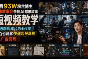 抖音93W粉丝博主老朱故事会亲授AI都市故事短视频教学,从选题到成片的全过程,小白也能够快速起号涨粉接广告变现