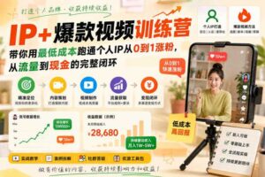 IP+爆款视频训练营，带你用最低成本跑通个人IP从0到1涨粉，从流量到现金的完整闭环
