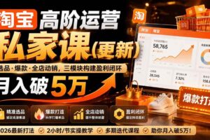 (19906期)淘宝高阶运营私家课(更新26年):选品、爆款、全店动销,三模块构建盈利闭环,月入破5万