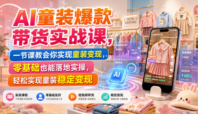 AI童装*带货实战课,一节课教会你实现童装变现,零基础也能落地实操
