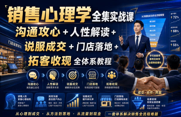 销售心理学全集实战课|沟通攻心+人性解读+说服*+门店落地+拓客收现全体系教程