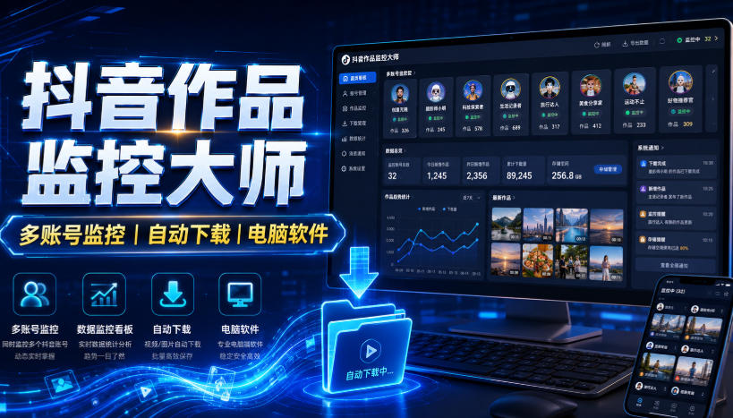抖音作品*大师,多账号*丨自动下载丨电脑软件