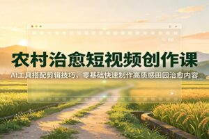 农村治愈短视频创作课:AI工具搭配剪辑技巧,零基础快速制作高质感田园治愈内容