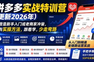 (19744期)拼多多实战特训营(更新2026年):不管是新手入门或老商家冲量,都有实操方法,跟着学,少走弯路