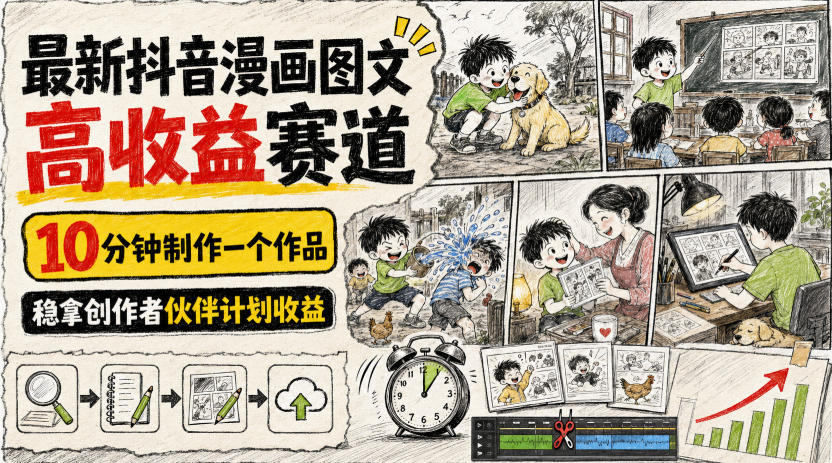 *抖音漫画图文高收益赛道,10分钟制作一个作品,稳拿创作者伙伴计划收益