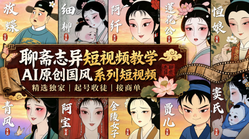 聊斋志异短视频教学,AI原创国风系列短视频,精选*丨起号收徒丨接商单
