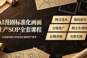 (19806期)AI漫剧标准化画面生产SOP全套课程-更新,网文选本版权剧本分镜资产全覆盖,图文生视频后期剪辑完整实操教学