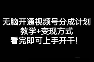 无脑开通视频号分成计划，教学+变现方式，看完即可上手开干!-麦资源网