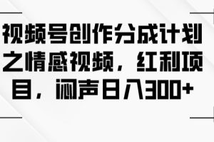 视频号创作分成计划之情感视频，红利项目，闷声日入300+-麦资源网