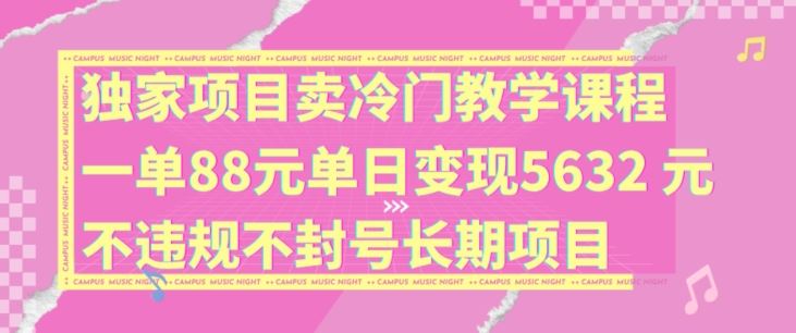 *项目卖冷门教学课程一单88元单日变现5632元*不封号长期项目【揭秘】