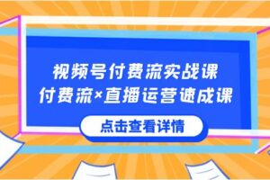 视频号付费流实战课，付费流×直播运营速成课，让你快速掌握视频号核心运营技能-麦资源网