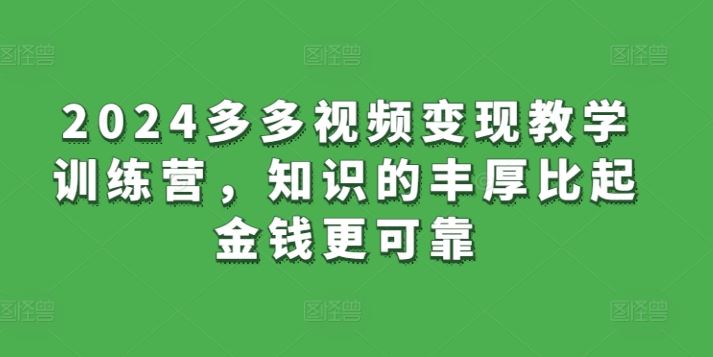 2024多多视频变现教学训练营，知识的丰厚比起*更可靠