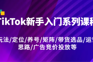 TikTok新手入门系列课程，玩法/定位/养号/矩阵/带货选品/运营思路/广告竞价投放等-麦资源网