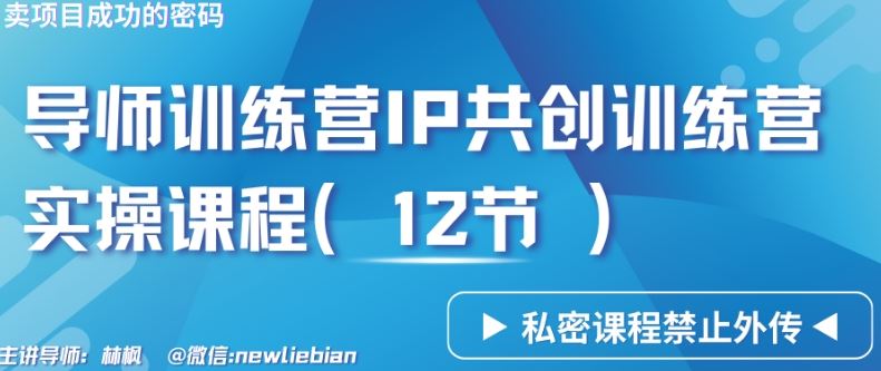 导师训练营3.0IP共创训练营*实操课程（12节）-卖项目的密码成功秘诀【揭秘】