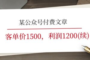 某公众号付费文章《客单价1500，利润1200(续)》市场几乎可以说是空白的-麦资源网