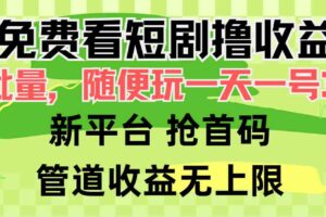 （9747期）免费看短剧撸收益，可挂机批量，随便玩一天一号30+做推广抢首码，管道收益-麦资源网