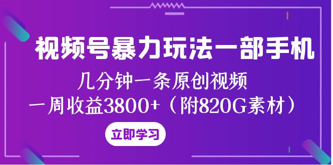 视频号*玩法一部手机 几分钟一条原创视频 一周收益3800+（附820G素材）