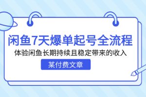 （7082期）某付费文章：闲鱼7天爆单起号全流程，体验闲鱼长期持续且稳定带来的收入-麦资源网
