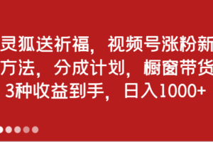 灵狐送祈福，视频号涨粉新方法，分成计划，橱窗带货 3种收益到手，日入1000+-麦资源网