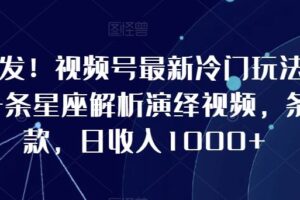 全网首发!视频号最新冷门玩法,10分钟一条星座解析演绎视频,条条爆款,日收入1000+【揭秘】-麦资源网