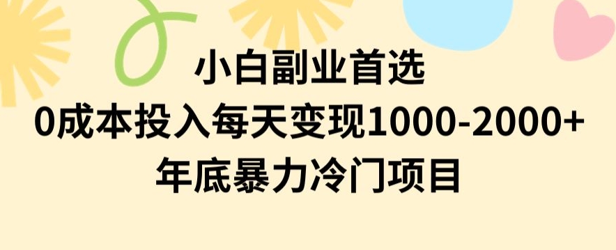 小白副业*，*投入，每天变现1000-2000年底*冷门项目【揭秘】