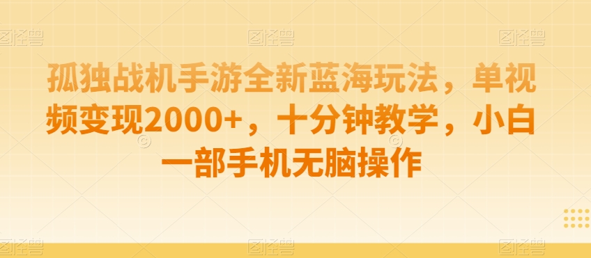 孤独战机手游全新蓝海玩法，单视频变现2000+，*钟教学，小白一部手机无脑操作【揭秘】
