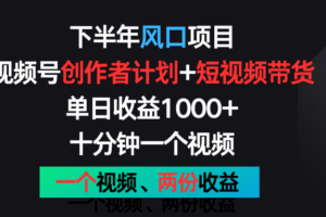 下半年风口项目，视频号创作者计划+视频带货，单日收益1000+，一个视频两份收益-麦资源网