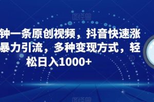 三分钟一条原创视频，抖音快速涨粉，暴力引流，多种变现方式，轻松日入1000+【揭秘】-麦资源网