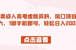 小红书卖成人高考虚拟资料，风口项目，热度大，1部手机即可，轻松日入200+【揭秘】-麦资源网