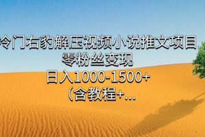 （7522期）冷门右豹解压视频小说推文项目，零粉丝变现，日入1000-1500+。（含教程+…-麦资源网