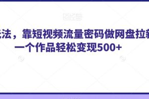 纯绿玩法，靠短视频流量密码做网盘拉新，一个作品轻松变现500+【揭秘】-麦资源网