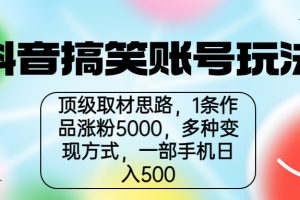 （6704期）抖音搞笑账号玩法，顶级取材思路，1条作品涨粉5000，一部手机日入500-麦资源网