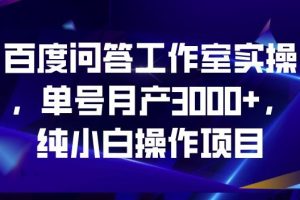 百度问答工作室实操，单号月产3000+，纯小白操作项目【揭秘】-麦资源网