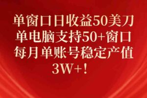 （10144期）单窗口日收益50美刀，单电脑支持50+窗口，每月单账号稳定产值3W+！-麦资源网