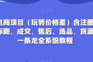 闲鱼电商项目（玩转价格差）含注册、养号、标题、成交、售后、选品、货源等，一条龙全系统教程-麦资源网