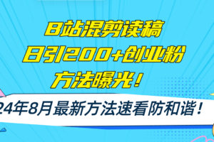 （11975期）B站混剪读稿日引200+创业粉方法4.0曝光，24年8月最新方法Ai一键操作 速…-麦资源网