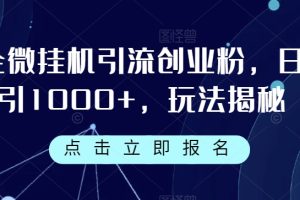 企微挂机引流创业粉，日引1000+，玩法揭秘-麦资源网