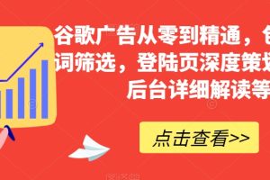谷歌广告从零到精通，包含关键词筛选，登陆页深度策划，谷歌后台详细解读等-麦资源网