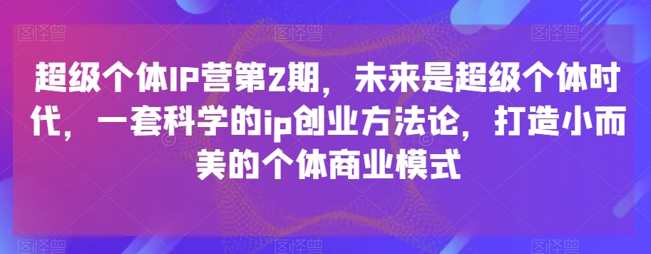 *个体IP营第2期，未来是*个体时代，一套科学的ip创业方*，打造小而美的个体商业模式