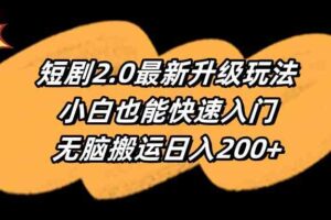 （9375期）短剧2.0最新升级玩法，小白也能快速入门，无脑搬运日入200+-麦资源网